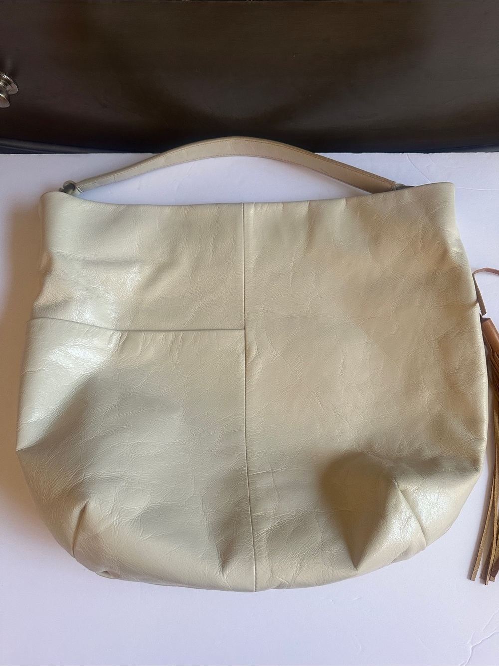 HOBO Cream Leather Hobo with Tassel Accent - Picture 6 of 9